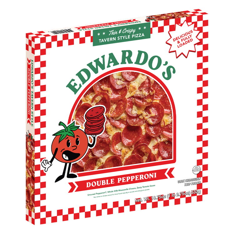 Edwardo's Double Pepperoni frozen pizza — three-quarter view of the box