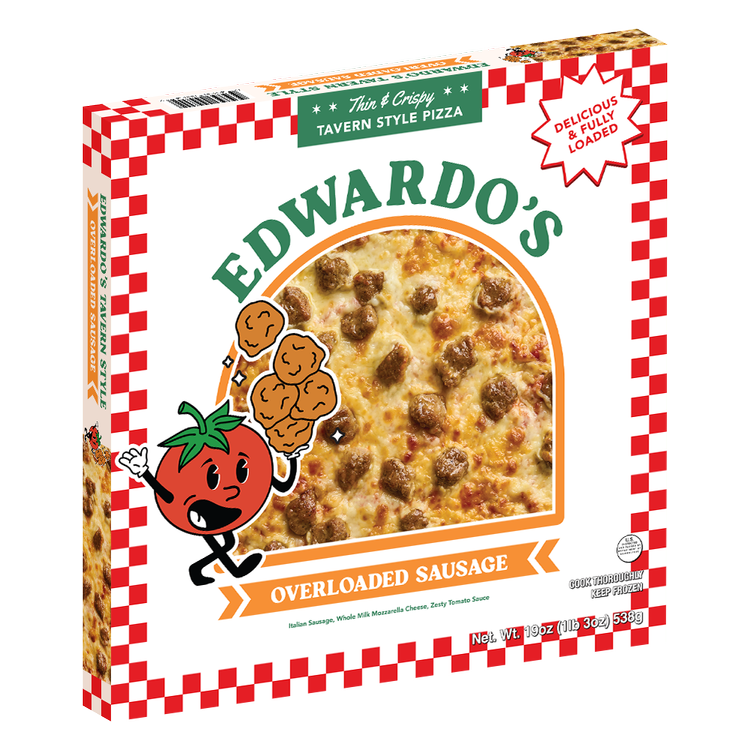 Edwardo's Overloaded Sausage frozen pizza — three-quarter view of the box